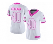 Women's Nike Atlanta Falcons #40 Derrick Coleman Limited White Pink Rush Fashion NFL Jersey