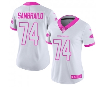 Women's Nike Atlanta Falcons #74 Ty Sambrailo Limited White-Pink Rush Fashion NFL Jersey