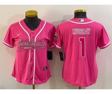 Women's Arizona Cardinals #1 Kyler Murray Pink With Patch Cool Base Stitched Baseball Jersey