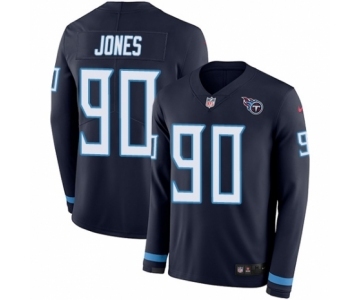 Men's Nike Tennessee Titans #90 DaQuan Jones Limited Navy Blue Therma Long Sleeve NFL Jersey