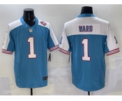Men's Tennessee Titans #1 Cameron Ward Blue White 2025 Draft F.U.S.E. 1997 Throwback Patch Vapor Limited Football Stitched Jersey