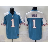 Men's Tennessee Titans #1 Cameron Ward Blue White 2025 Draft F.U.S.E. Vapor Limited Football Stitched Jersey