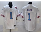 Men's Tennessee Titans #1 Cameron Ward White 2025 Draft F.U.S.E. 1997 Throwback Patch Vapor Limited Football Stitched Jersey