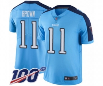 Men's Tennessee Titans #11 A.J. Brown Limited Light Blue Rush Vapor Untouchable 100th Season Football Jersey