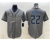 Men's Tennessee Titans #22 Derrick Henry Grey Gridiron With Patch Cool Base Stitched Baseball Jersey