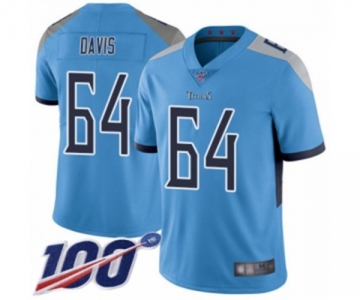 Men's Tennessee Titans #64 Nate Davis Light Blue Alternate Vapor Untouchable Limited Player 100th Season Football Jersey