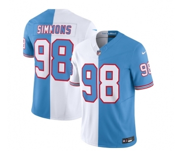 Men's Tennessee Titans #98 Jeffery Simmons White Blue 2023 F.U.S.E. Split Vapor Limited Throwback Football Stitched Jersey