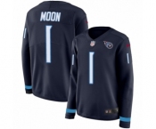 Women's Nike Tennessee Titans #1 Warren Moon Limited Navy Blue Therma Long Sleeve NFL Jersey