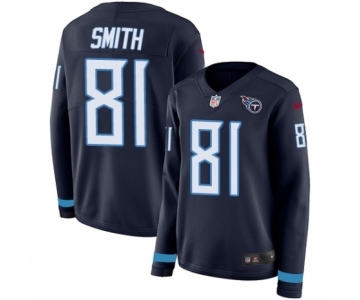 Women's Nike Tennessee Titans #81 Jonnu Smith Limited Navy Blue Therma Long Sleeve NFL Jersey