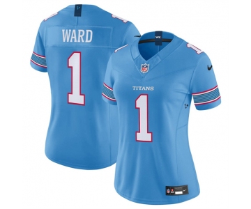 Women's Tennessee Titans #1 Cameron Ward Light Blue 2026 F.U.S.E. Vapor Limited Stitched Football Jersey