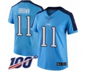 Women's Tennessee Titans #11 A.J. Brown Limited Light Blue Rush Vapor Untouchable 100th Season Football Jersey