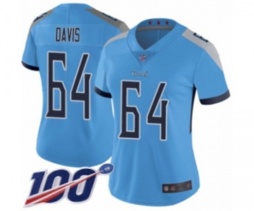 Women's Tennessee Titans #64 Nate Davis Light Blue Alternate Vapor Untouchable Limited Player 100th Season Football Jersey