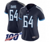 Women's Tennessee Titans #64 Nate Davis Navy Blue Team Color Vapor Untouchable Limited Player 100th Season Football Jersey