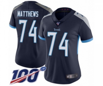Women's Tennessee Titans #74 Bruce Matthews Navy Blue Team Color Vapor Untouchable Limited Player 100th Season Football Jersey