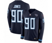 Youth Nike Tennessee Titans #90 DaQuan Jones Limited Navy Blue Therma Long Sleeve NFL Jersey