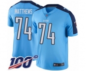 Youth Tennessee Titans #74 Bruce Matthews Limited Light Blue Rush Vapor Untouchable 100th Season Football Jersey