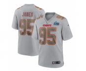 Men's Kansas City Chiefs #95 Chris Jones Gray Super Bowl LVII Patch Atmosphere Fashion Stitched Game Jersey