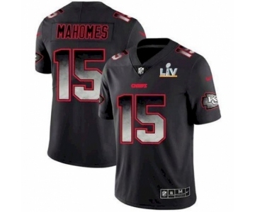 Kansas City Chiefs #15 Patrick Mahomes Black Smoke Bowl LV Jersey