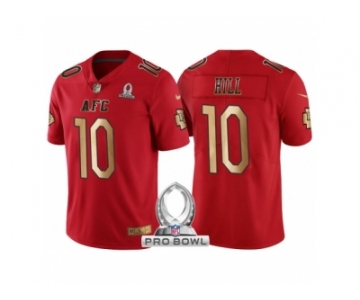 Men Kansas City Chiefs #10 Tyreek Hill AFC 2017 Pro Bowl Red Gold Limited Jersey
