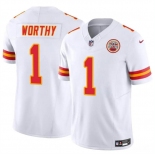 Men’s Kansas City Chiefs #1 Xavier Worthy White 2023 F.U.S.E Vapor Untouchable Limited Stitched Football Jersey