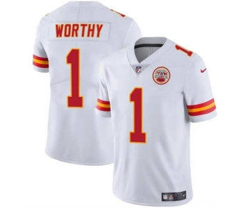 Men’s Kansas City Chiefs #1 Xavier Worthy White Vapor Untouchable Limited Stitched Football Jersey