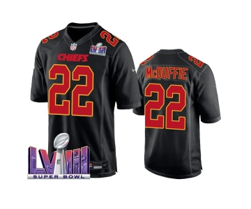 Mens Kansas City Chiefs #22 Trent McDuffie 2024 Super Bowl LVIII Black Carbon Fashion Game Player Jersey