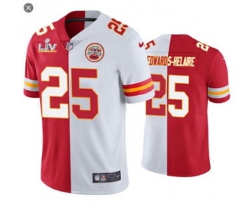 Men's Kansas City Chiefs #25 Clyde Edwards-Helaire Red White 2021 Super Bowl LV Vapor Limited Stitched Football Jersey