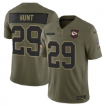 Men's Kansas City Chiefs #29 Kareem Hunt Olive 2025 Salute to Service Limited Football Stitched Jersey