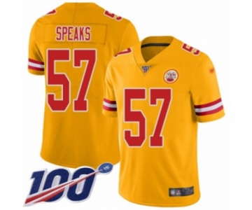 Men's Kansas City Chiefs #57 Breeland Speaks Limited Gold Inverted Legend 100th Season Football Jersey