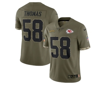 Men's Kansas City Chiefs #58 Derrick Thomas 2022 Olive Salute To Service Limited Stitched Jersey