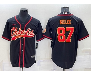 Men's Kansas City Chiefs #87 Travis Kelce Black Stitched Cool Base Nike Baseball Jersey