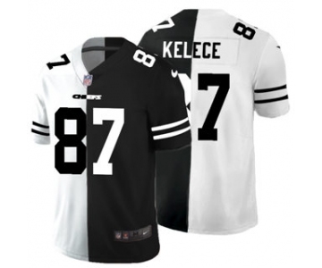 Men's Kansas City Chiefs #87 Travis Kelce Black V White Peace Split Vapor Untouchable Limited Football Jersey