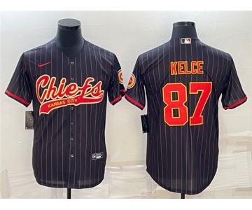 Men's Kansas City Chiefs #87 Travis Kelce Black With Patch Cool Base Stitched Baseball Jersey