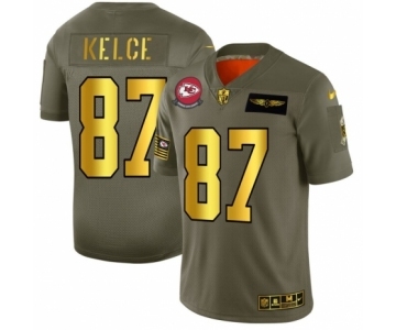 Men's Kansas City Chiefs #87 Travis Kelce Limited Olive Gold 2019 Salute to Service Football Jersey