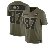 Men's Kansas City Chiefs #87 Travis Kelce Olive 2025 Salute to Service Limited Football Stitched Jersey