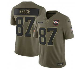 Men's Kansas City Chiefs #87 Travis Kelce Olive 2025 Salute to Service Limited Football Stitched Jersey