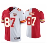 Men’s Kansas City Chiefs #87 Travis Kelce Red & White Split Limited Stitched Jersey
