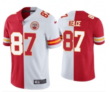 Men’s Kansas City Chiefs #87 Travis Kelce Red & White Split Limited Stitched Jersey