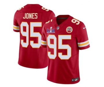 Men’s Kansas City Chiefs #95 Chris Jones Red 2024 F.U.S.E. Super Bowl LVIII Patch Vapor Untouchable Limited Football Stitched Jersey