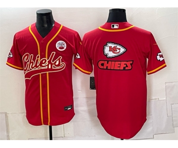 Men's Kansas City Chiefs Red Gold Team Big Logo With Patch Cool Base Stitched Baseball Jersey