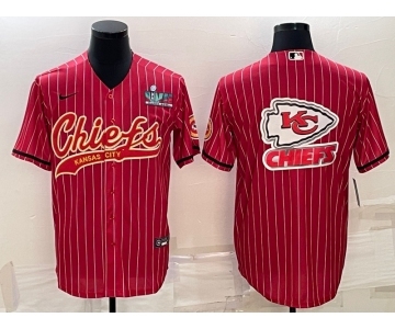 Men's Kansas City Chiefs Red Team Big Logo With Super Bowl LVII Patch Cool Base Stitched Baseball Jersey