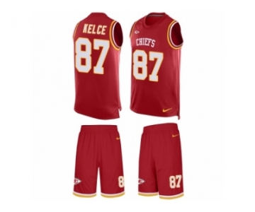 Men's Nike Kansas City Chiefs #87 Travis Kelce Limited Red Tank Top Suit NFL Jersey
