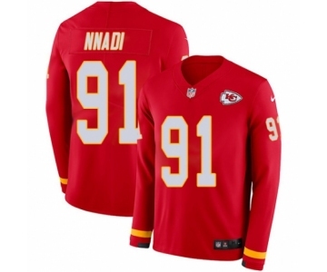 Men's Nike Kansas City Chiefs #91 Derrick Nnadi Limited Red Therma Long Sleeve NFL Jersey