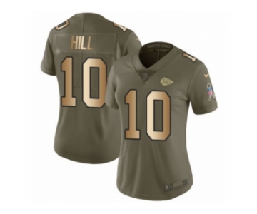 Women Nike Kansas City Chiefs #10 Tyreek Hill Limited Olive Gold 2017 Salute to Service NFL Jersey