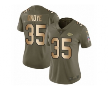 Women Nike Kansas City Chiefs #35 Christian Okoye Limited Olive Gold 2017 Salute to Service NFL Jersey