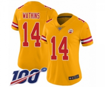 Women's Kansas City Chiefs #14 Sammy Watkins Limited Gold Inverted Legend 100th Season Football Jersey