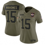 Women's Kansas City Chiefs #15 Patrick Mahomes Olive 2025 Salute to Service Limited Stitched Jersey Women's Kansas City Chiefs #15 Patrick Mahomes Olive 2025 Salute to Service Limited Stitched Jersey