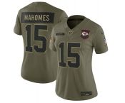 Women's Kansas City Chiefs #15 Patrick Mahomes Olive 2025 Salute to Service Limited Stitched Jersey Women's Kansas City Chiefs #15 Patrick Mahomes Olive 2025 Salute to Service Limited Stitched Jersey