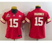 Women's Kansas City Chiefs #15 Patrick Mahomes Red 2025 Super Bowl LIX Patch F.U.S.E. Vapor Untouchable Limited Stitched Football Jersey
