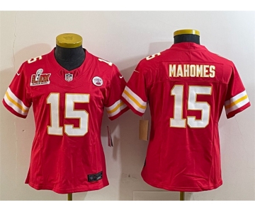 Women's Kansas City Chiefs #15 Patrick Mahomes Red 2025 Super Bowl LIX Patch F.U.S.E. Vapor Untouchable Limited Stitched Football Jersey
